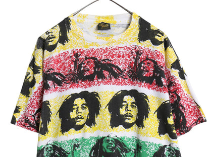 90s USA製 ★ ボブ マーリー オールオーバー プリント Tシャツ メンズ L / 古着 オールド レゲエ ジャマイカ ラスタ バンド グラフィック