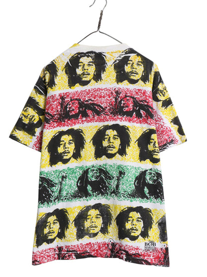 90s USA製 ★ ボブ マーリー オールオーバー プリント Tシャツ メンズ L / 古着 オールド レゲエ ジャマイカ ラスタ バンド グラフィック
