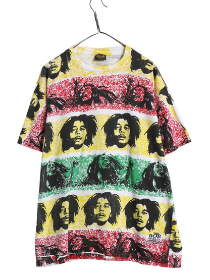 90s USA製 ★ ボブ マーリー オールオーバー プリント Tシャツ メンズ L / 古着 オールド レゲエ ジャマイカ ラスタ バンド グラフィック
