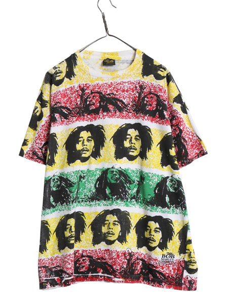 90s USA製 ★ ボブ マーリー オールオーバー プリント Tシャツ メンズ L / 古着 オールド レゲエ ジャマイカ ラスタ バンド グラフィック