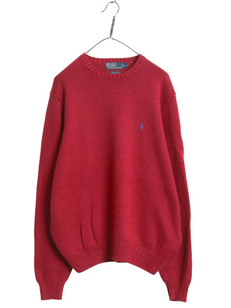 00s ポロ ラルフローレン コットン ニット セーター メンズ XL オールド 長袖ニット ワンポイント クルーネック シンプル 大きいサイズ 赤