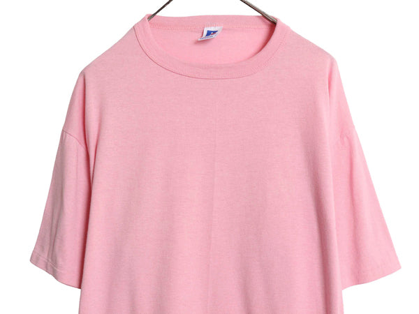 80s USA製 ラッセル 無地 半袖 Tシャツ メンズ XL 古着 ヴィンテージ ブランク トップス カットソー シングルステッチ 大きいサイズ ピンク