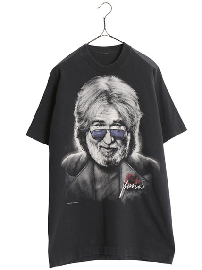 90s ★ グレイトフルデッド ジェリー ガルシア 追悼 イラスト プリント Tシャツ メンズ L 程/ オールド バンド ロック シングルステッチ 黒
