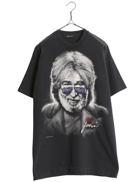 90s ★ グレイトフルデッド ジェリー ガルシア 追悼 イラスト プリント Tシャツ メンズ L 程/ オールド バンド ロック シングルステッチ 黒