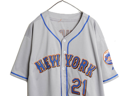 メッツ ベースボール シャツ メンズ XXL 程/ MLB オフィシャル マジェスティック 大リーグ ユニフォーム ジャージ 大きいサイズ 半袖シャツ