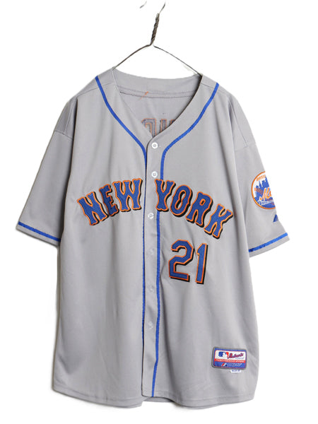 メッツ ベースボール シャツ メンズ XXL 程/ MLB オフィシャル マジェスティック 大リーグ ユニフォーム ジャージ 大きいサイズ 半袖シャツ