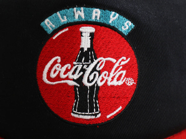 90s コカコーラ 刺繍 ベースボール キャップ フリーサイズ / 帽子 オールド 企業 当時物 ワンポイント ツートン 黒 赤 トラッカー ハット