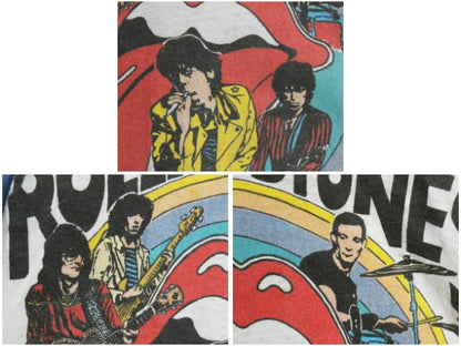 80s パキ綿 ★ ローリングストーンズ イラスト プリント ベースボール Tシャツ メンズ L 小さめ M / ヴィンテージ ロック バンド 7分袖 白
