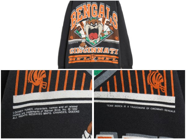 90's USA製 ワーナー タズマニアンデビル プリント スウェット メンズ レディース L 古着 オールド NFL ベンガルズ アメフト トレーナー 黒