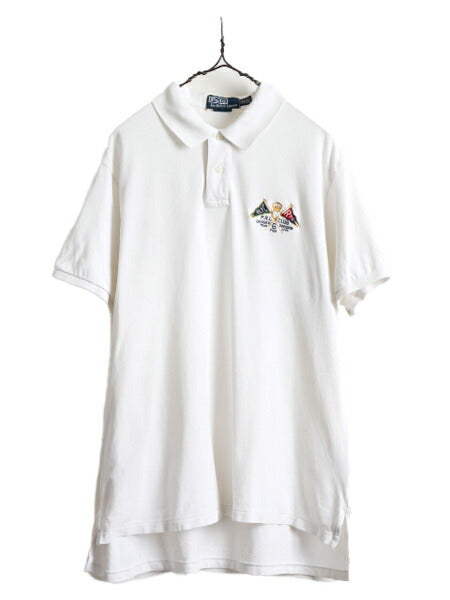 大きいサイズ XXL ■ ポロ ラルフローレン 鹿の子 半袖 ポロシャツ メンズ 2XL / POLO 半袖シャツ カスタムフィット コットン 白 フラッグ