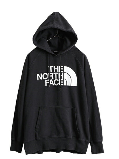 ■ ノースフェイス プリント スウェット フード パーカー ( レディース L ) The North Face アウトドア トレーナー プルオーバー 裏起毛 黒