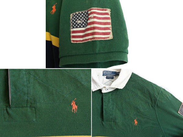 ■ ポロ ラルフローレン ボーダー 半袖 ポロシャツ ( メンズ L ) POLO ラガー シャツ タイプ ラグビー 星条旗 ステンシル カスタムフィット