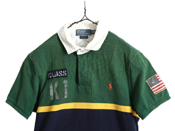 ■ ポロ ラルフローレン ボーダー 半袖 ポロシャツ ( メンズ L ) POLO ラガー シャツ タイプ ラグビー 星条旗 ステンシル カスタムフィット