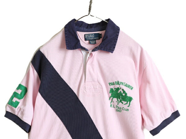 ダブルポニー ■ ポロ ラルフローレン 鹿の子 半袖 ポロシャツ ( メンズ L ) POLO ラガー シャツ タイプ ラグビー 半袖シャツ ナンバリング