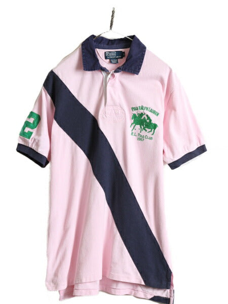 ダブルポニー ■ ポロ ラルフローレン 鹿の子 半袖 ポロシャツ ( メンズ L ) POLO ラガー シャツ タイプ ラグビー 半袖シャツ ナンバリング