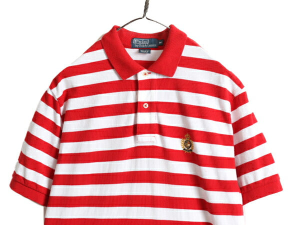 クッキークレスト 90s ■ ポロ ラルフローレン ボーダー 鹿の子 半袖 ポロシャツ メンズ M / 90年代 オールド POLO ワンポイント 2トーン