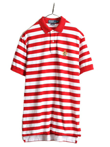 クッキークレスト 90s ■ ポロ ラルフローレン ボーダー 鹿の子 半袖 ポロシャツ メンズ M / 90年代 オールド POLO ワンポイント 2トーン