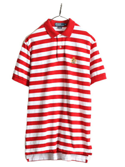 クッキークレスト 90s ■ ポロ ラルフローレン ボーダー 鹿の子 半袖 ポロシャツ メンズ M / 90年代 オールド POLO ワンポイント 2トーン