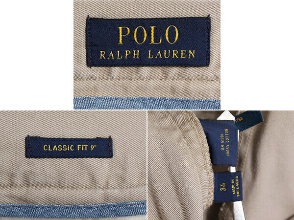 ■ ポロ ラルフローレン コットン チノ ショートパンツ メンズ 34 / 古着 POLO ショーツ ノータック 短パン 半パン アーミー タイプ カーキ