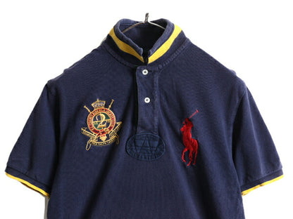 ビッグポニー ■ ポロ ラルフローレン 鹿の子 半袖 ポロシャツ ( メンズ S ) POLO 半袖シャツ ポニー刺繍 ラガーシャツ タイプ ラグビー 紺