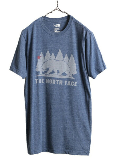 ■ ノースフェイス ベアー グラフィック イラスト プリント 半袖 Tシャツ メンズ M The North Face アウトドア アニマル アート 霜降り 紺