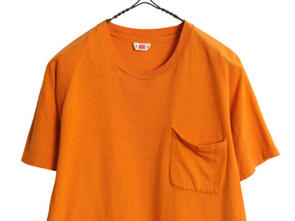 60s 70s ★ ヘインズ ラグラン ポケット Tシャツ メンズ M 小さめ S / ヴィンテージ 半袖Tシャツ シングルステッチ 無地 オレンジ ブランク