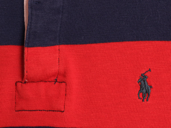 ポロ ラルフローレン ボーダー 長袖 ラガーシャツ メンズ XS / CUSTOM SLIM FIT ラグビー ワンポイント ポニー刺繍  細身 ツートン 紺 赤