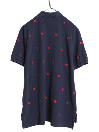 00s ポロ ラルフローレン 鹿の子 半袖 ポロシャツ メンズ XL オールド 半袖シャツ ロブスター モノグラム 総柄 カットソー 大きいサイズ 紺