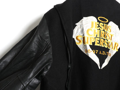 90s Jesus Christ Superstar スタジャン メンズ L / オールド アワード ジャケット ウール 袖 本革 レザー ロック オペラ ツアー 中綿 黒