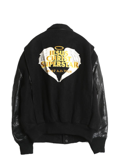90s Jesus Christ Superstar スタジャン メンズ L / オールド アワード ジャケット ウール 袖 本革 レザー ロック オペラ ツアー 中綿 黒