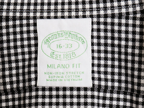 ブルックスブラザーズ ギンガム チェック 長袖 シャツ メンズ L MILANO FIT ストレッチ スーピマ コットン ポケット付き ノーアイロン 細身