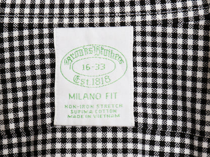 ブルックスブラザーズ ギンガム チェック 長袖 シャツ メンズ L MILANO FIT ストレッチ スーピマ コットン ポケット付き ノーアイロン 細身