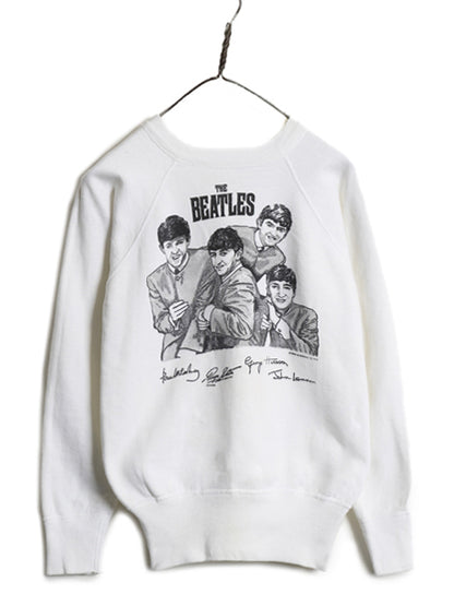 60s ★ ビートルズ イラスト プリント スウェット メンズ レディース S ヴィンテージ 当時物 オフィシャル ロック バンド 100% コットン 白