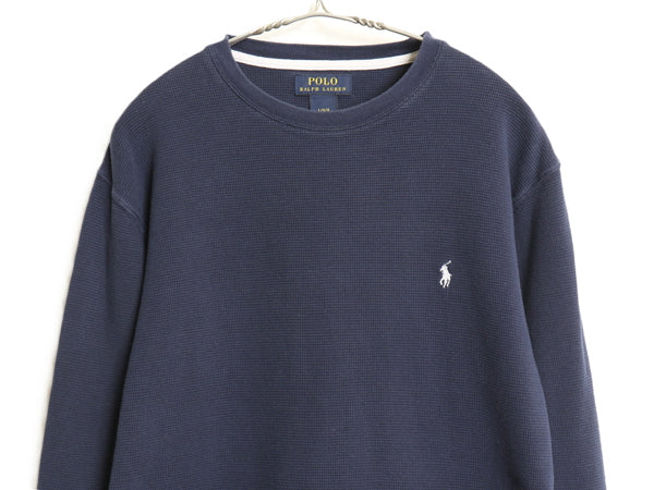 ポロ ラルフローレン 長袖 サーマル Tシャツ メンズ L / ロンT ワッフル カットソー ワンポイント ストレッチ インナー シンプル ネイビー
