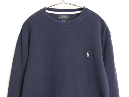 ポロ ラルフローレン 長袖 サーマル Tシャツ メンズ L / ロンT ワッフル カットソー ワンポイント ストレッチ インナー シンプル ネイビー