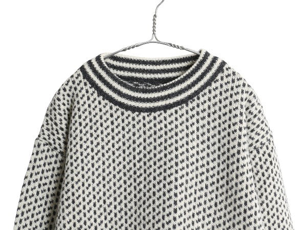 80s ノルウェー製 エルエルビーン バーズアイ ニット セーター メンズ L / 古着 ヴィンテージ ウール ノルディック 総柄 ツートン ゆったり