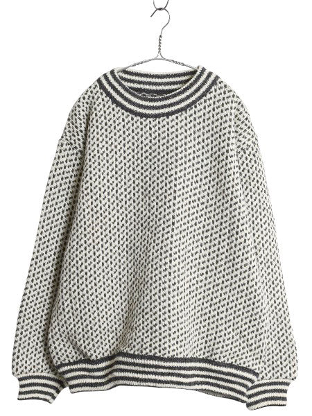 80s ノルウェー製 エルエルビーン バーズアイ ニット セーター メンズ L / 古着 ヴィンテージ ウール ノルディック 総柄 ツートン ゆったり