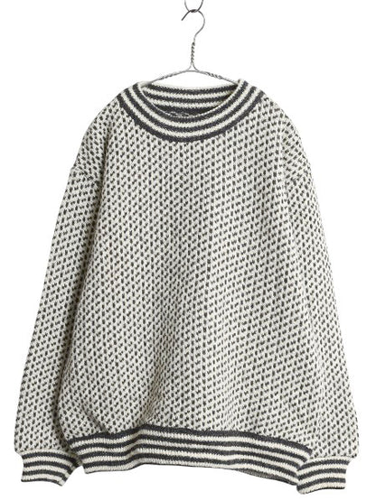 80s ノルウェー製 エルエルビーン バーズアイ ニット セーター メンズ L / 古着 ヴィンテージ ウール ノルディック 総柄 ツートン ゆったり