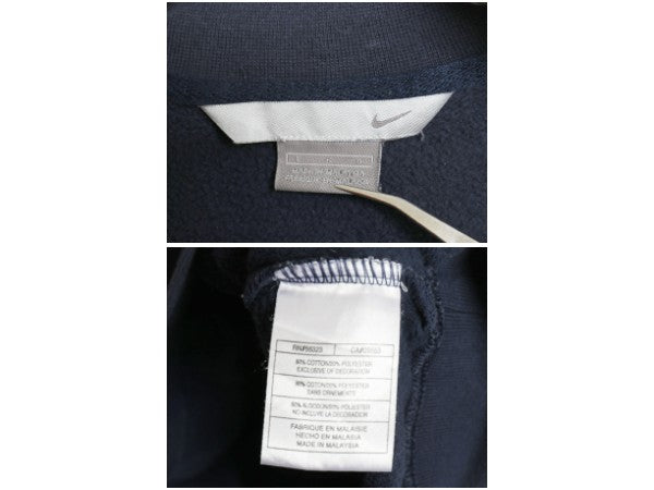 00s ナイキ スウッシュ ロゴ 刺繍 ハーフジップ スウェット メンズ L / オールド 裏起毛 ハイネック ヘビーウェイト ワンポイント ネイビー