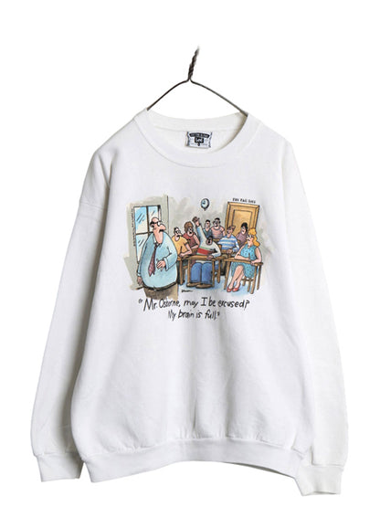 90s USA製 ジョーク イラスト プリント スウェット メンズ レディース XL オールド トレーナー キャラクター グラフィック 大きいサイズ 白