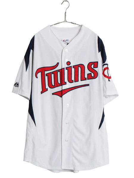ツインズ ベースボール シャツ メンズ M / MLB オフィシャル マジェスティック 大リーグ ユニフォーム ゲームシャツ 重ね着 メジャーリーグ
