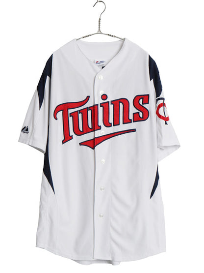 ツインズ ベースボール シャツ メンズ M / MLB オフィシャル マジェスティック 大リーグ ユニフォーム ゲームシャツ 重ね着 メジャーリーグ