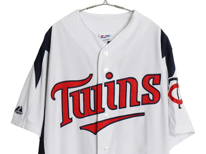 ツインズ ベースボール シャツ メンズ M / MLB オフィシャル マジェスティック 大リーグ ユニフォーム ゲームシャツ 重ね着 メジャーリーグ