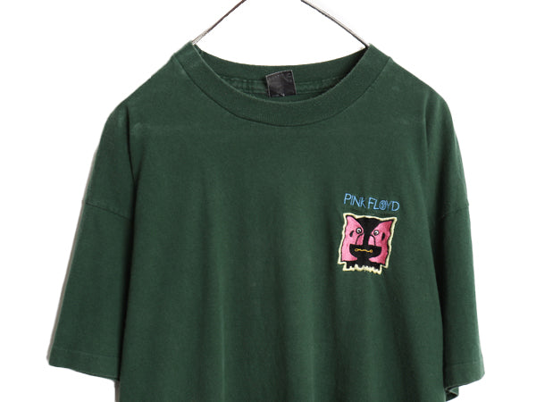 90s ピンクフロイド イラスト 刺繍 Tシャツ メンズ XL 程/ オールド 当時物 グラフィック ワンポイント バンド ロック シングルステッチ 緑