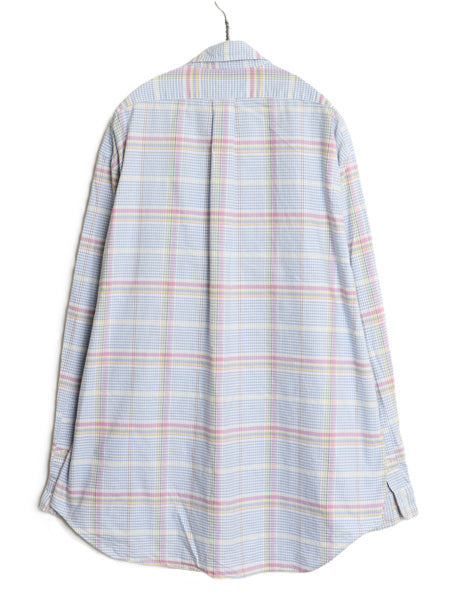 90s ラルフローレン チェック 長袖 ボタンダウン シャツ メンズ XL ポロ コットン 長袖シャツ オックスフォード ポケット付き 大きいサイズ