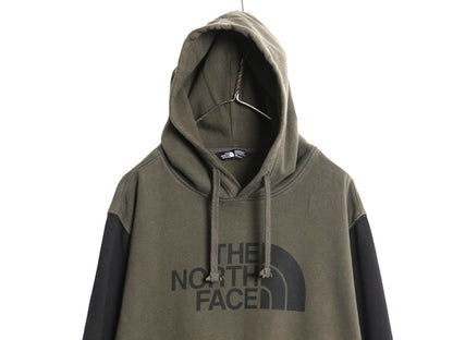 ノースフェイス プリント スウェット フード パーカー メンズ XL アウトドア プルオーバー 裏起毛 トレーナー 大きいサイズ ツートン 黒 緑