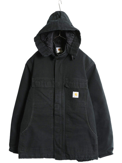 カーハート ダック トラディショナル コート メンズ L ジャケット ブルゾン 中綿 キルティング ライナー 脱着 フード付き カバーオール 黒
