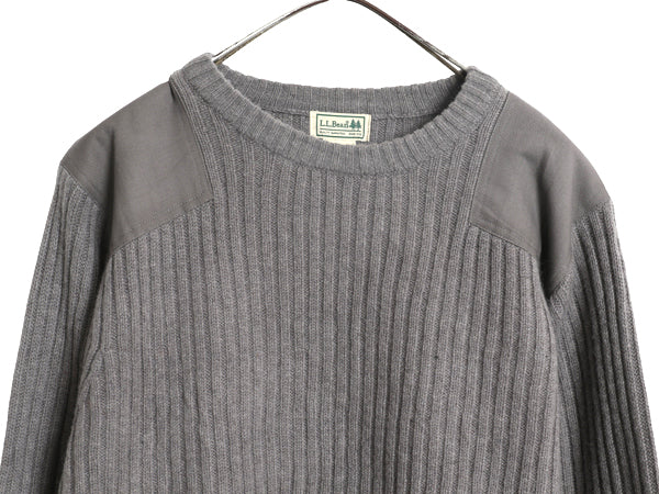 00s エルエルビーン コマンド ニット セーター メンズ L / オールド 長袖ニット リブ編み メリノ ラム ウール エルボーパッチ 無地 グレー