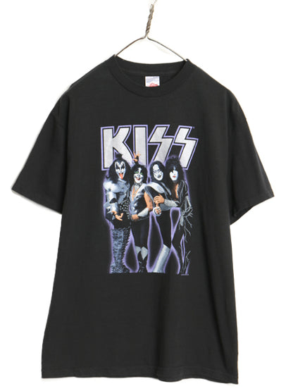 00s キッス プリント 半袖 Tシャツ メンズ L 古着 オールド 当時物 イラスト フォト グラフィック バンド ロック ツアー ヘビーウェイト 黒