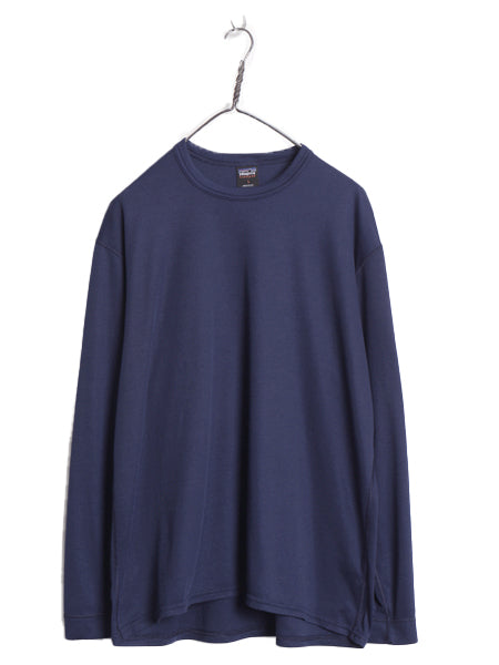 00s USA製 パタゴニア キャプリーン 長袖 Tシャツ メンズ L 古着 オールド アウトドア ストレッチ アンダーシャツ ロンT インナー 無地 紺